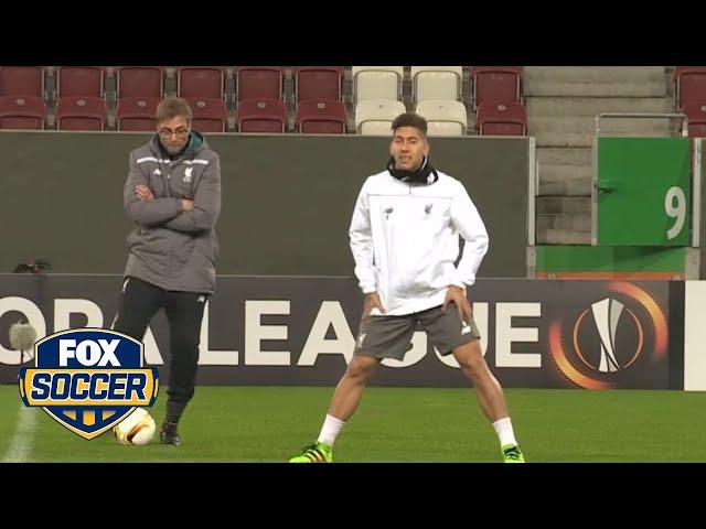 Jurgen Klopp pulls a cheeky nutmeg on Firmino in training | FOX SOCCER