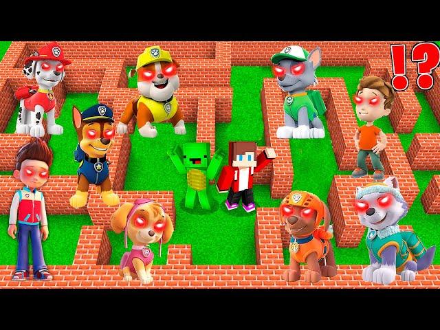 JJ and Mikey SURVIVE IN MAZE WITH Scary Puppies and Ryder from PAW PATROL EXE in Minecraft - Maizen