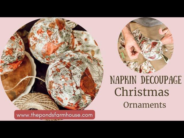 How To Napkin Decoupage Christmas Ornaments with Dollar Tree  Ornaments