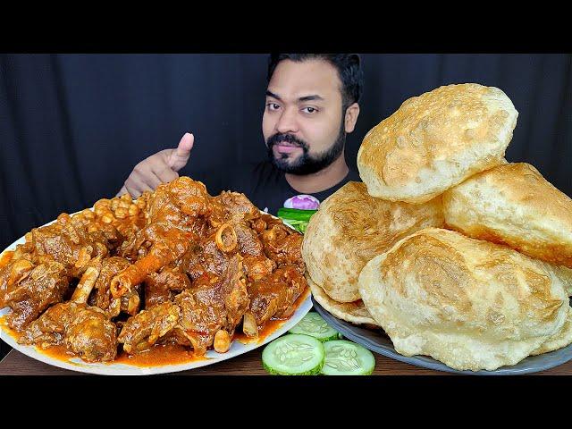 HUGE SPICY CHOLE MUTTON GOSHT, LOTS OF SOFT LUCHI, SALAD, CHILI, ONION MUKBANG ASMR EATING SHOW |