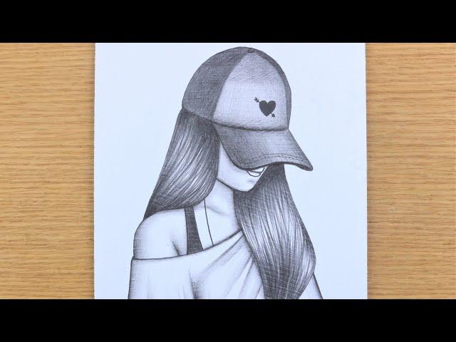 A girl with cap drawing || Hidden face drawing || Girl pencil drawing tutorial