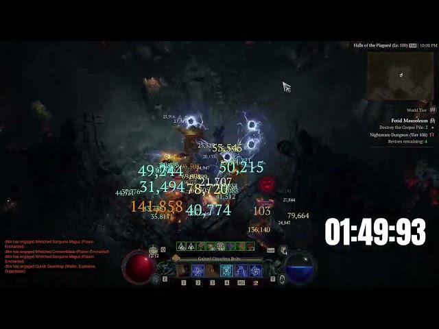 Diablo IV S2 - T100 Fetid Masoleum 2m 56s - Sorcerer Speedrun