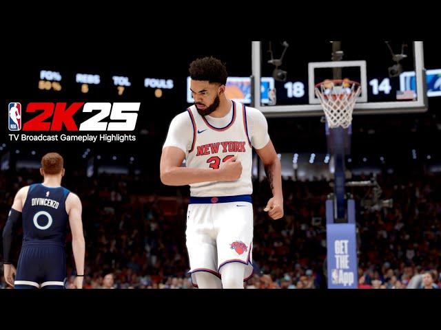 NBA 2K25 | KAT in NYC! (First look) | Knicks vs Wolves | TV Broadcast Highlights