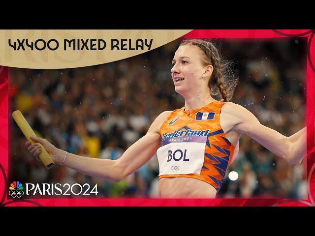 Femke Bol tracks down U.S. team to win 4x400 mixed relay for Netherlands | Paris Olympics