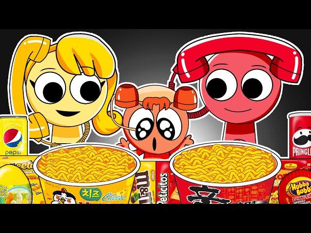 INCREDIBOX SPRUNKI - Sprunki Tele Family Convenience Store YELLOW RED Food Mukbang Animation | ASMR