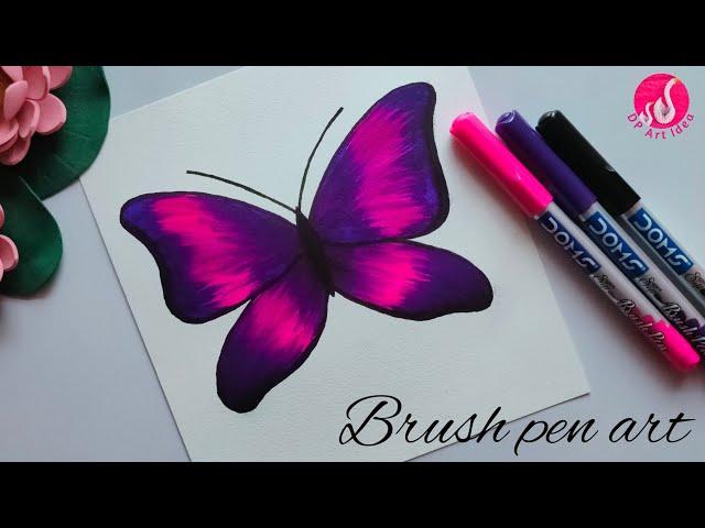 Brush Pen Art || Butterfly With Brush Pen || Easy Painting