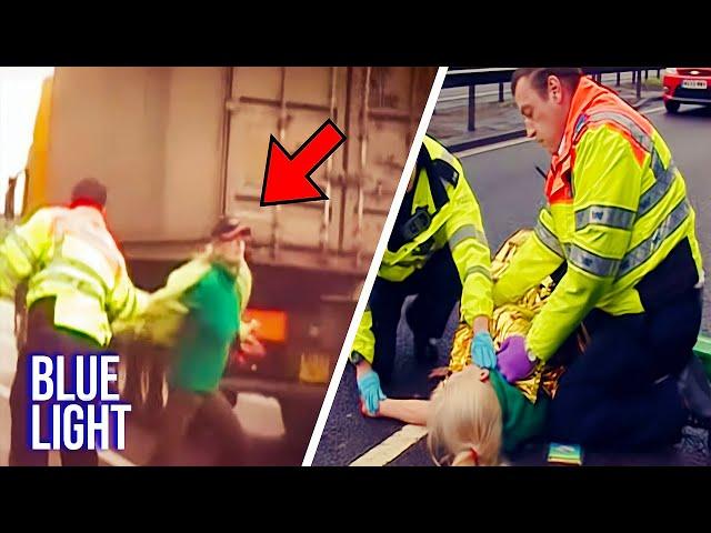 Crazed Woman Runs in Front of Truck! | Motorway Cops FULL EPISODE | Blue Light