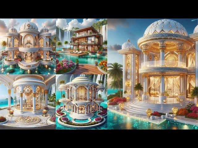 Houses of Paradise (Jannah) with flowing rivers and beautiful nature, AI images