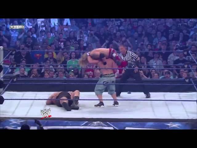 John cena lifts Big Show and Edge at the same time and wins WWE championship, Wrestlemania XXV