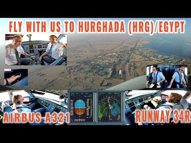 HURGHADA (HRG) | Exclusive cockpit and pilot views of a full approach to runway 34R | Airbus A321