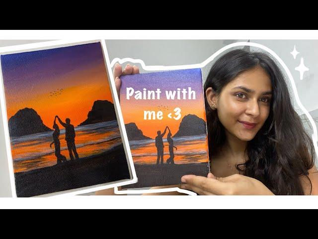 Couple dancing on the beach/ easy Acrylic painting tutorial/ silhouette painting