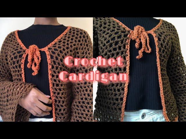 How to crochet a front tie cardigan with bell sleeves.