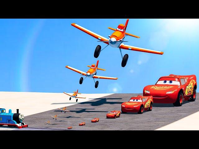 Big & Small McQueen vs Big & Small AirPlane vs Thomas the Tank Engine Train - BeamNG.Drive