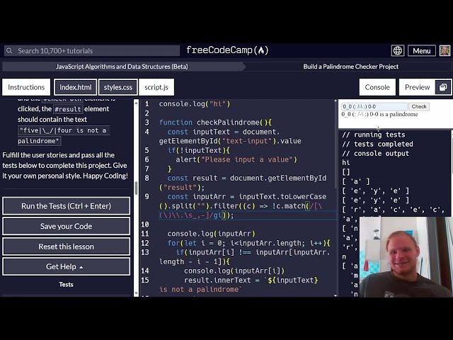 Build a Palindrome Checker Project | FreeCodeCamp