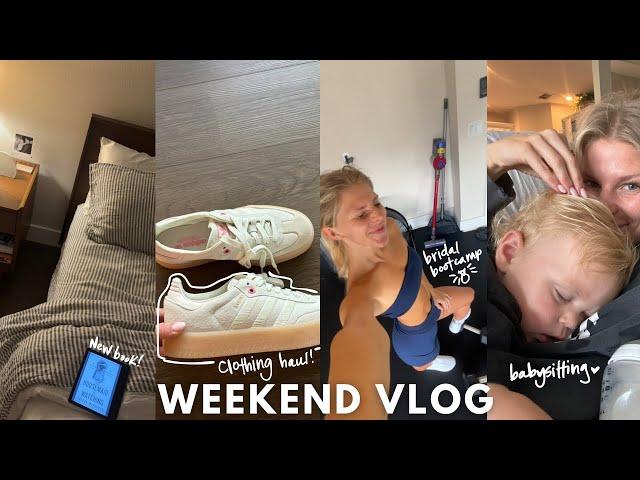 WEEKEND VLOG: heatless curls, bridal bootcamp workouts, babysitting, try on haul, big grocery haul!!