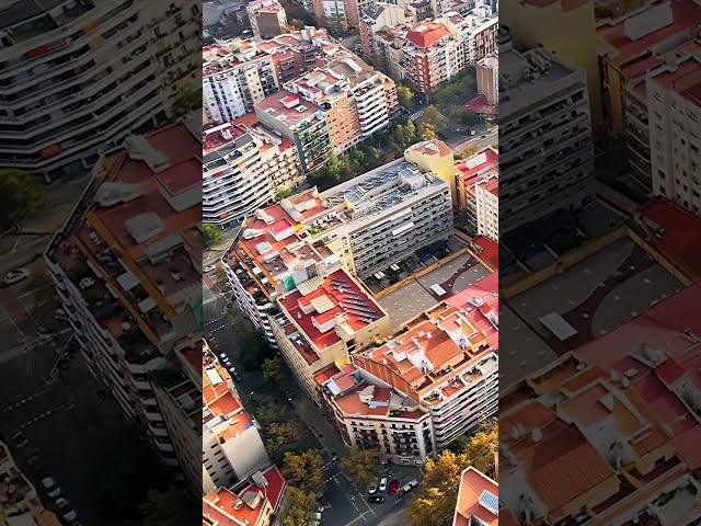 Barcelona, Spain. Aerial Drone views of the city. Sagrada Familia architecture