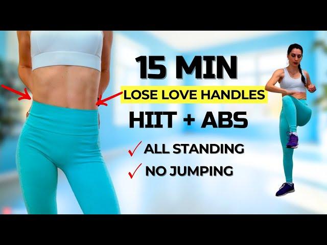 LOSE SIDE FAT and LOVE HANDLES | 15 MIN STANDING HIIT WORKOUT   NO JUMPING