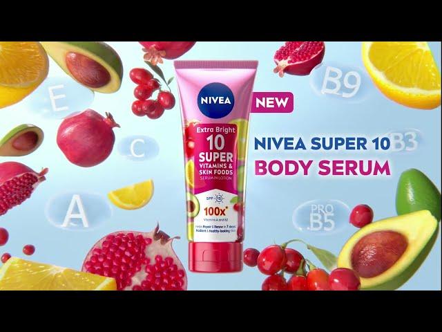 Reduce stubborn dark spots with the NEW NIVEA Extra Bright Super10 Body Serum!