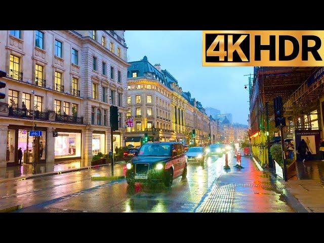 West End London | Heavy Rain Walk at Golden Hour ️ - October 2023 [4K]