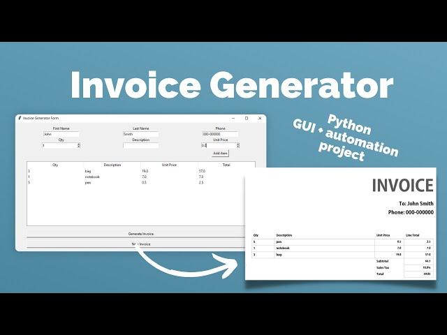 Python Invoice Generator tutorial for beginners - Python GUI Automation project [resume project]