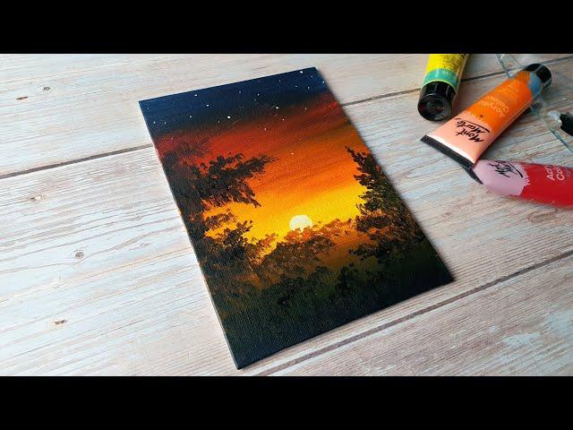 super easy sunset painting / acrylic painting ideas for beginners 