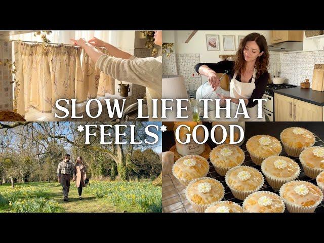 Slow Living & Homemaking: Sewing Cottage Curtain, Dreamy English Countryside Villages & Baking Vlog