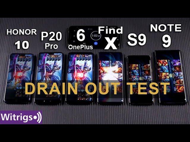 OPPO Find X Super VOOC vs S9 vs Note 9 vs OnePlus 6 vs P20 Pro vs Honor 10 Battery Drain Test