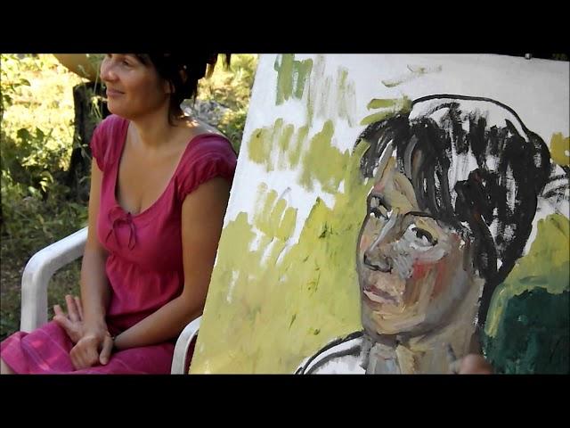 Художник Федор Помелов пишет портрет Кати, юг Франции, июнь 2012г. Фильм Марселя Ренвьера