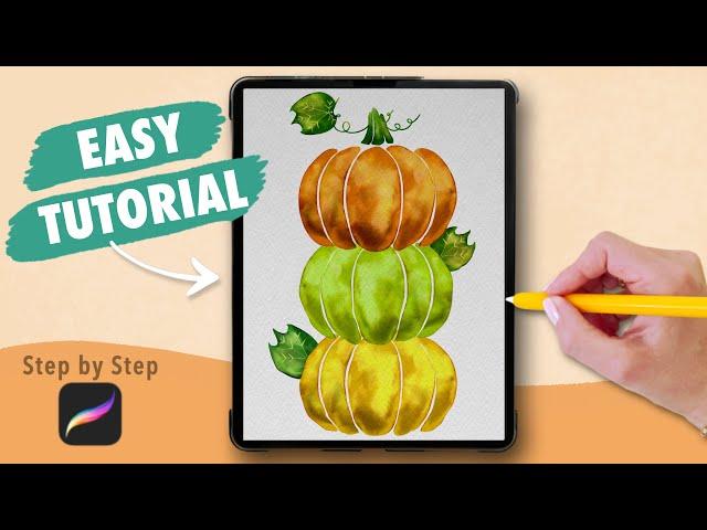 Paint WATERCOLOR PUMPKINS in Procreate - Easy Drawing Tutorial (step by step)