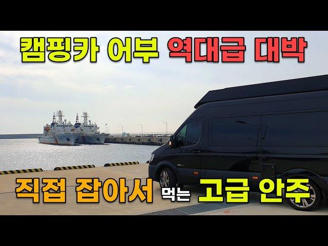 캠핑카 어부 생활 역대급 대박 이야기 | 낚시 캠핑  | 직접 잡아 먹는 고급 안주 | 모든게 완벽 했던 하루 | 종합 안주 셋트 [ 한치 쥐치 소라 ]