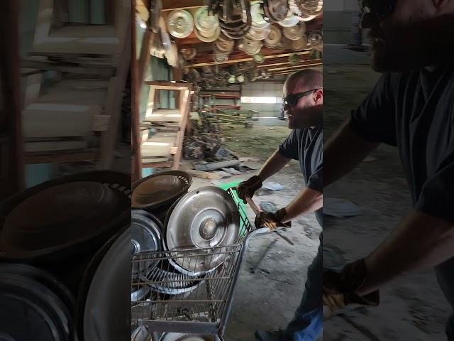 Shopping Cart Full of Hubcaps, Cleaning up Shop #ironhorsegarage #garage #mechaniclife #homelessguy