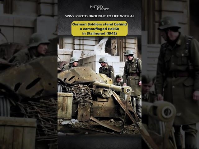 WW2 Historic Image Colorized: German Soldiers Man a PaK38 in Stalingrad
