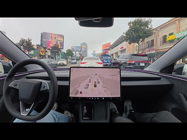 Tesla FSD 13.2.2 Drives 45 Minutes through Los Angeles in Light Rain