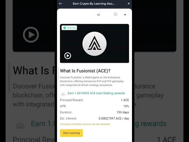 Binance Learn And Earn quiz answers today || binance ( ACE token) learn and earn answers