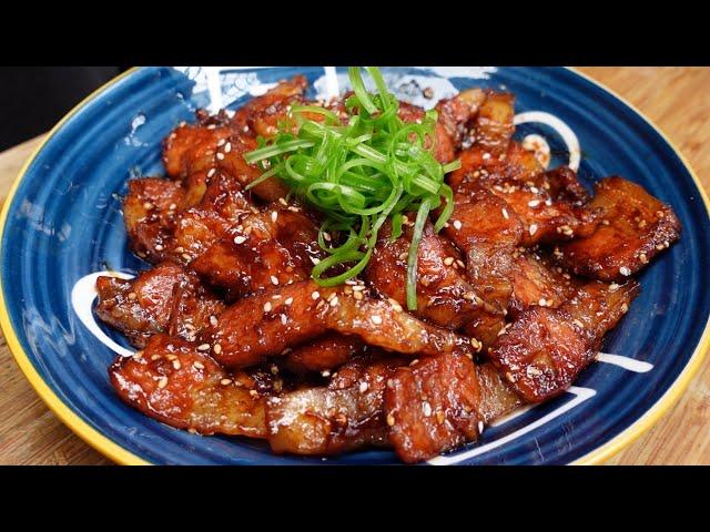 好吃到舔手指的蜜汁干煎五花肉做法超级简单，大人小孩都爱吃Fried pork meat with cha siu sauce,very delicious The recipe so simple