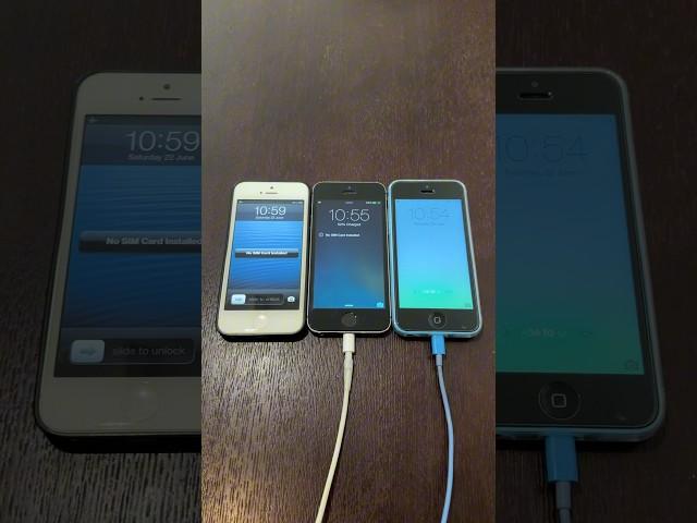 iPhone 5 on iOS 6 vs iPhone 5s on iOS 7 vs iPhone 5c on iOS 8 boot up test #shorts #iphone #ios