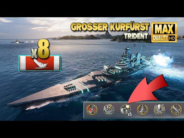 Battleship "Grosser Kurfürst" dominates on map Trident - World of Warships