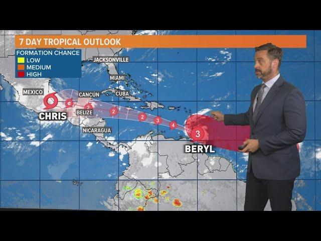 Tropical Storm Chris impacting Mexico, Hurricane Beryl on track for Windward Islands