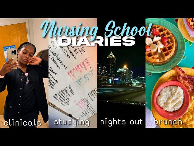 NURSING SCHOOL VLOG | lots of studying, exam grade, 5am clinical, pj party, brunch, shopping + more