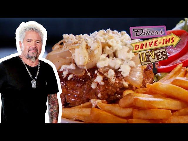 Guy Fieri Eats the Bruiser Burger & Cheeseburger SOUP  | Diners, Drive-Ins & Dives | Food Network
