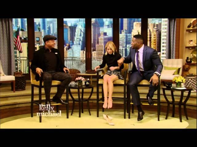 Kelly Ripa - hot skirt & takes off high heels - February 11, 2015