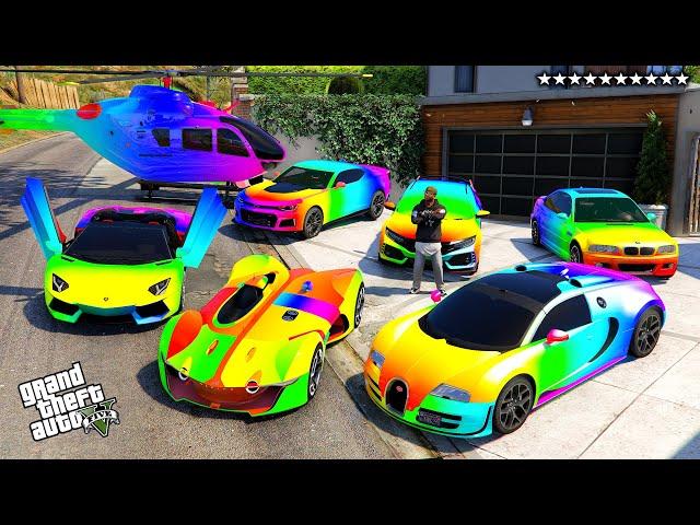 GTA 5 - Stealing Luxury Rainbow SuperCars with Franklin! (Real Life Cars #157)