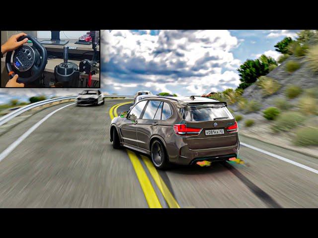 TUNED BMW X5M drifting through traffic - assetto corsa - Gameplay (POV)