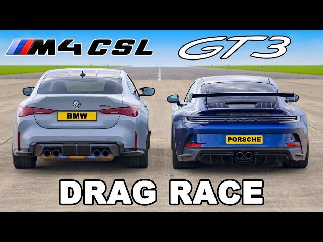 BMW M4 CSL v Porsche 911 GT3: DRAG RACE