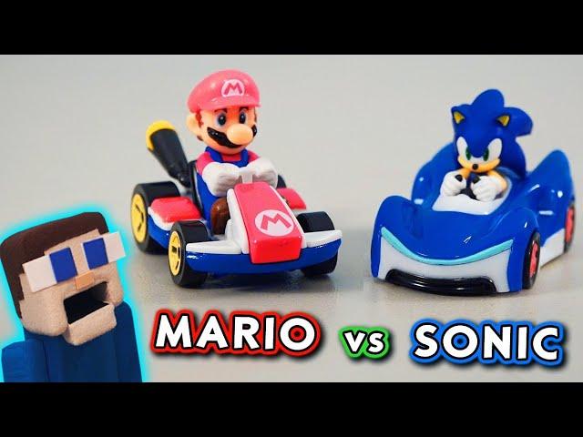 Super Mario Hot Wheels vs Sonic Racers Mario Kart Character Cars FIGHT!!