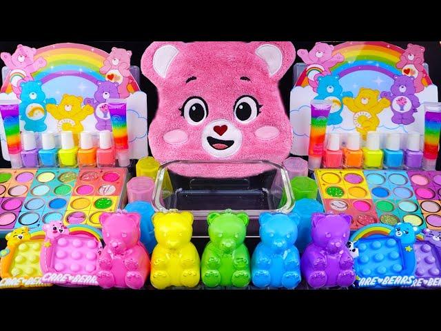 CareBears Rainbow Slime Mixing Random things into slime #ASMR #Satisfying #slimevideo #Makeupslime