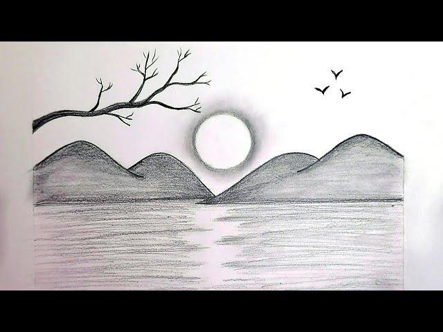 Landscape drawing |How to Draw a simple Landscape | Easy Pencil Drawing