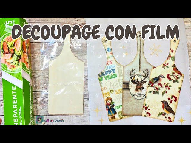 HOW TO MAKE FALSE DECOUPAGE with plastic film ON WOOD: WITHOUT GLUE, PAINT or VARNISH