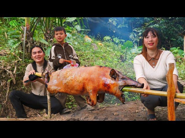 whole roast pig processing, daily life on the farm, SURVIVAL ALONE