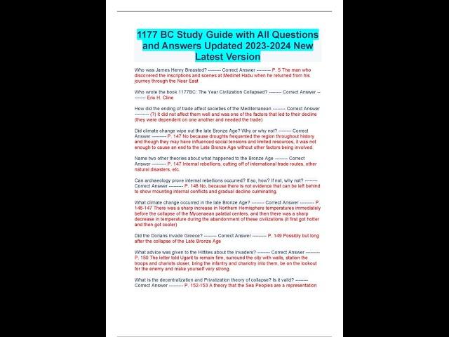 1177 BC Study Guide with All Questions and Answers Updated New Latest Version